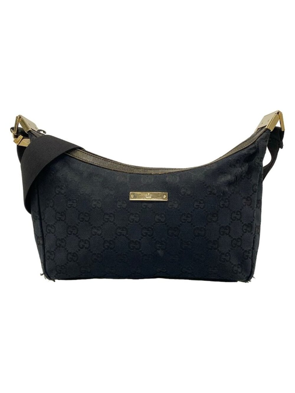 Gucci Shoulder Bag GG Pattern Metal Bar Black Leather
